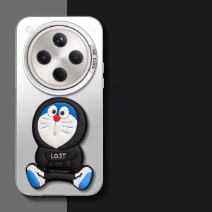 Phone Case OPPO FindX8 OPPO Find X8 Pro Trendy Cool Minimally Designed Colorful Silver Frosted Casing with Doraemon Invisible Bracket Matte Back Cover 2024