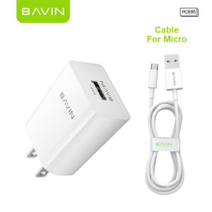 BAVIN PC910/PC895 2.4A Quick Charging Dual USB Wall Charger Adapter w/ 1m Data Cable for Micro Type-C & iPh Compatible