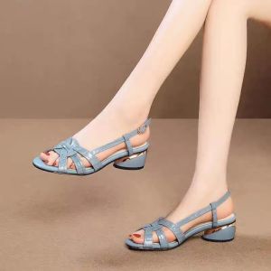 Women summer 4cm high heel Roman sandals fish mouth open toe shoes