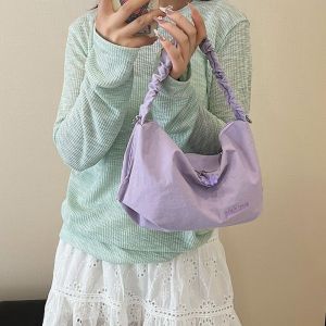 LIGHTER Màu sắc đồng nhất Túi đeo vai xếp ly Giải trí Trọng lượng nhẹ Túi xách nữ Thời trang Dung lượng lớn Túi đeo chéo nylon Ngoài trời