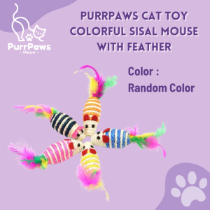 PurrPaws Cat Toy Colorful Sisal Mouse with Feather Mainan Kucing