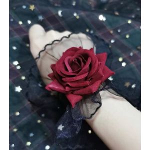 1pc Aksesori Tangan Lolita Mawar Terbaru Dengan Gaya Bunga Gotik Gelang Pergelangan Tangan Renda Aksesori Bunga Mawar Segar Kecil Yang Modis Tangan Pengiring Pengantin Bunga