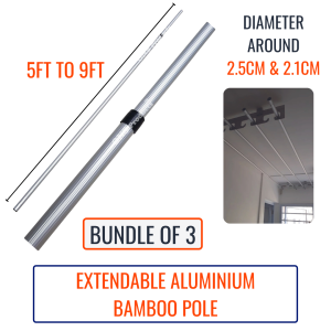 [Bundle Of 3] ONS Aluminium Bamboo Laundry Pole / Aluminium Pole - Extendable