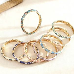 GENENIC Chinese Vintage Cloisonne Bangle Traditional Classic Hollow Out Flower Bangle Handicraft Ethnic Womens Hand Bracelet Girls