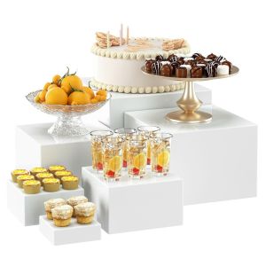 【COD】6Pcs Buffet Riser Dessert Table Display Set Square Stackable Makeup Stroage with Hollow Bottoms
