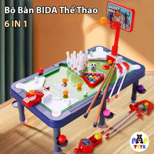 Bộ Đồ Chơi Bàn Bida Sân Thể Thao Đa Năng 6 IN 1 Tích Hợp Bóng Đá/ Bóng Rổ/ Đánh Golf/ Bwoling/ Khúc Côn Cầu/ Bida Cho Bé