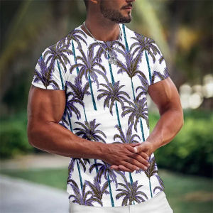 Summer Coconut Tree 3D Print T-Shirts Streetwear Clothing Short Sleeve Crew Neck Tops Oversized T Shirt Mens Hawaiian T-Shirt