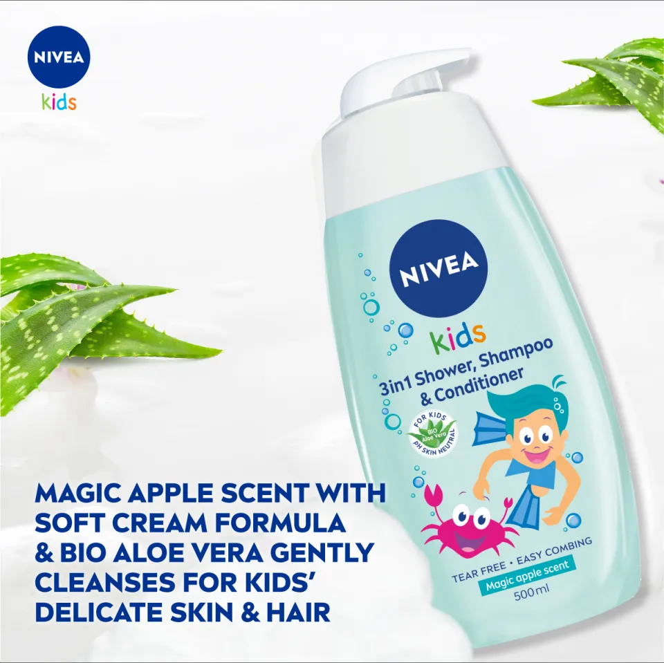 NIVEA Kids 3-in-1 Shower Shampoo & Conditioner Sparkle Berry 500ml /  Twinpack / Shower gel / No Alcohol / No Colorant (Penjagaan Bayi) Bio Aloe  Vera & Chamomile Gentle Cleansing - Lazada | Lazada