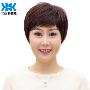 วิกผมสตรีหญิงสั้นผมแม่/ยายผมแท้Madeผมสั้นตรง Wigs ธรรมชาติที่สมจริง RW25