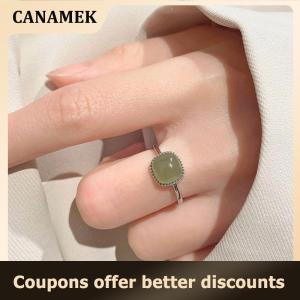 【 CANAMEK 】 Vintage Artificial Jade Square Ring Autumn Winter Chinese Style Crystal Geometric Finger Ring For Women Fashion Jewelry