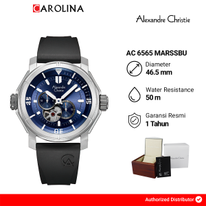 Jam Tangan Pria Alexandre Christie Chronograph AC 6565 MARSSBU Blue Dial Black Rubber FKM Strap