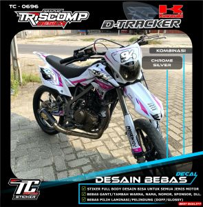 Stiker custom Decal dtracker 150 new fullbody motif simpel kombinasi chrome timbul - Sticker skotlet Motor Dtracker DTX new custom list kombinasi chrome silver striping klx dtracker new Full Body Desain custom Bebas Request TC-0696