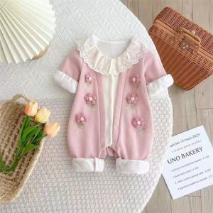 Infant Spring and Autumn Outing Jumpsuit Romper for Baby Girls Korean Style Spring Outfit Hundred Days Newborn Double Layer Long Sleeve Clothing