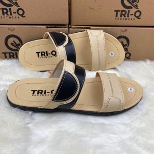 TRIQ SANDAL SELOP SLOP KULIT PRIA CASUAL KREM HITAM