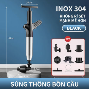 304inox Súng thông bồn cầu Chậu Rửa Bát Bồn Tắm Dụng cụ thông bồn cầu Áp Lực 8kg Dụng Cụ Thông Tắc-9 phụ kiện miễn phí
