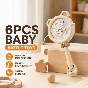 6Pcs Baby Rattle Teething Toys Newborn Grasp Training Early Learning Sensory Toy Set Infant Gift Montessori Music