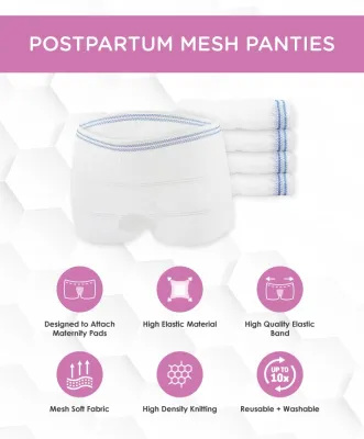 Postpartum Mesh Panties (5pcs) Reusable Washable Attach Maternity Pads Aids Birth Recovery