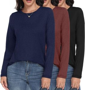 GAYHAY 3  Womens Long Sleeve Shirt Pack  -  Loose Round Neck Basic Style  T  Shirt Autumn Top Casual Clothing  2025