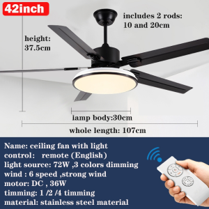 GEJIESE Ceiling fan with light modern deisgn 52inch 42inch crystal ceiling fan with lights and remote 3 colors lights 6 speeds wind ceiling fans with led lights  for living room dining room bedroom Lobby ﻿