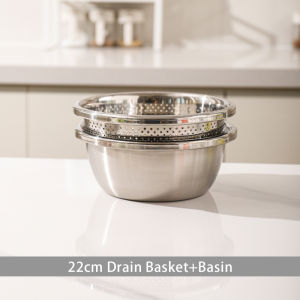 Vision Stainless Steel Vegetable Washing Basin Fruit Drainage Basket Salad Mixing Bowl Rice Washing Bowl Strainer Colander Multi-Functional Drain Basket Basin