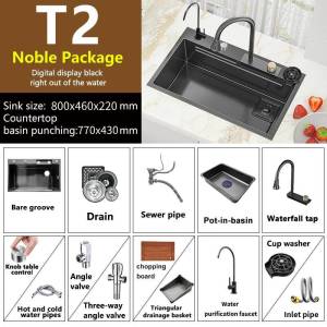 Waterfall Large Single Sink Kitchen sink Waterfall SUS304 Stainless Steel 5MM thickness Lababo Kitchen Sink With Trash can