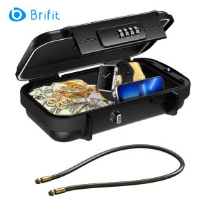 Brifit Security Lockbox Safe Small Portable Security Combination Lock with Removable Wire Rope Security Deposit Box Proof Water Personal Box with 4 Digit Combination for Beach Swimming Pool Water Work and Outdoor Camping Activities