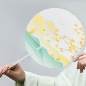 GAOSU Tay cầm quạt mờ Quạt dài cổ In màu Nhìn cao Quạt tròn cầm tay Bền Chống vỡ Người hâm mộ nhóm nhảy múa Phụ kiện Hanfu