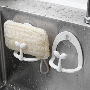 DIANA White Punch-Free Plastic Household Wall Mounted with Suction Cup Sponge Drying Holder Water Drain Rack Dish Cloth Rack Cleaning Pad Rack