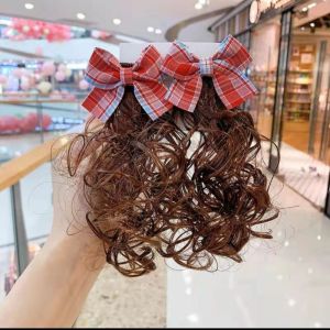 HOUCHU 2Pcs Princess Baby Wig Hairpin Curly Cute Childrens Bow Wig Hair Accessories Fluffy Bowknot Hairclip Girls