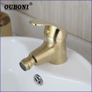 LDIES Brushed Gold Basin Faucet Solid Brass Vanity Top Sink Faucets Hot Cold Mixer Taps With Single Handle 7K9N4