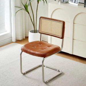 Leather Dining Chairs Solid wood Rattan Side Accent Chairs with Chrome LegsModern Chairs for Dining