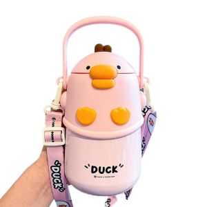 ACC LIFE Thép không gỉ Cốc cách nhiệt hoạt hình Hợp thời trang Có ống hút Bình chân không Dễ thương Chống rơi Cốc hút chân không nảy Trẻ em