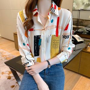 Tianshun New Womens Top Korean Fashion Chiffon Printing Workwear OL Daily Casual Shirt Long Sleeve