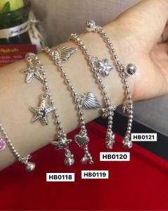 สร้อยข้อมือเงินแท้92.5% ข้อมือสำหรับเด็ก ร้อยปลาดาว น่ารักๆ  กระดิ่ง 1 ลูก ยาว 5.2 นิ้ว (เรือนเงินแท้)