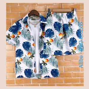 [bán lỗ lấy sao] Bộ quần áo hình hoa lá đi biển cho nhóm nam nữ gia đình quần áo nhóm đi du lịch