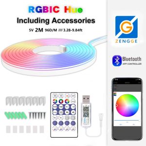 [✅SG Ready Stocks] 1/2/3/4/5M RGBIC Light Strip Neon Light Bluetooth LED Neon Music Sync Strip IP67 Waterproof