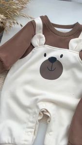 Korean Version Baby Infant Autumn Outfit Bear Fake Two-Piece Long Sleeve Romper Newborn Clothes Cute Crawling Romper