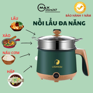 Nồi lẩu điện Mini chống dính 18cm kèm giá hấp Inox Ca nấu mì đa năng dung tích 1.8L - BẢO HÀNH 6 THÁNG