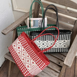 Hylhexyr PVC Vegetable Basket Handbag Waterproof PE Picnic Plastic Woven Tote Shopping Bag Beach Handbags2026