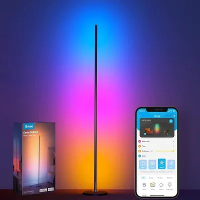 Govee RGBIC Floor Lamp LED Corner Lamp Works with Alexa Smart Modern Floor Lamp with Music Sync and 16 Million DIY Colors Color Changing Standing Floor Lamp for Bedroom Living Room Silver