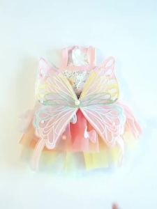 Pet Fairy Butterfly Tutu Dress with Embroidery Wings Pearl Strap Dog Cat Princess Costume Birthday Party Wedding Photo Outfit for Small Puppy Kitten