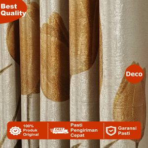 Decomart - Gorden Blackout Jendela Pintu Motif Bunga Tulip Import  Variasi Warna Ungu Gold Maroon Hijau Hitam Cokelat Ukuran Tinggi 220cm