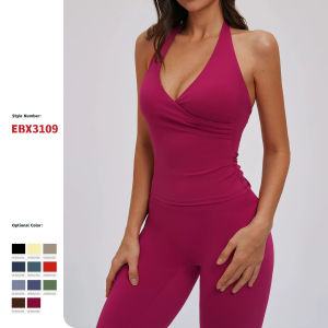 MUTUER Quick-Drying V Neck Yoga Tank Top Tight-Fitting Backless Sports Vest Women Outdoor Running Fitness Sport Bra