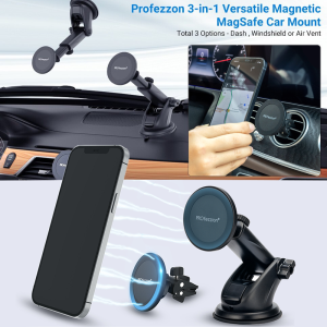 PROfezzion Magnetic Cellphone Car Holder Dashboard Magsafe Air Vent Car Mount For iPhone 16 15 14 13 12 Series and Android Smartphones