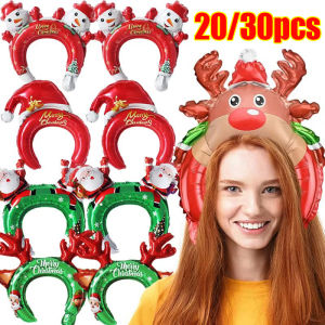 20/30Pcs Merry Christmas Headband Balloon Santa Claus Aluminum Foil Balloon Hair Band for Xmas Decoration