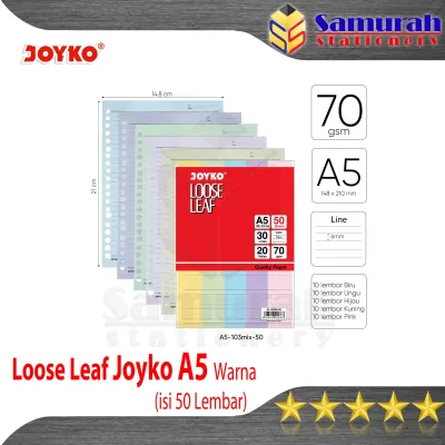 Loose Leaf Joyko A5 - 103 Mix Color / isi Binder File A5 isi 50 Lembar 5 Warna Campur / Kertas Ukuran A5-103 20 lubang Bergaris