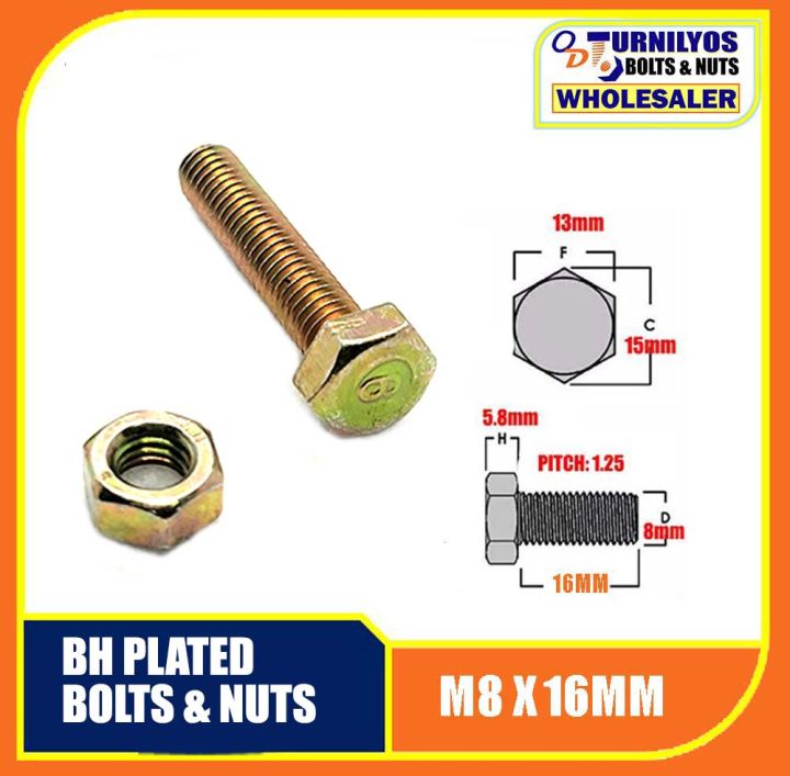 20 PCS PLATED M8 BH HEX BOLTS & NUTS PITCH 1.25 | Lazada PH