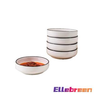 Ellebreen 3.35 inch Ceramic Black Edges Dish Bowl Seasoning Dipping Sauce Serving Dish Appetizer Plate 1Pc