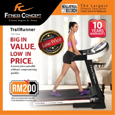 Fitness Concept Trax TrailRunner Treadmill Machine 10 Year Warranty| Running Marathon Fitness Walking Absorber Cushioning