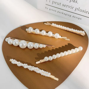 5Pcs Imitation Pearl Hairpin Korean Version of Simple Temperament Lady Word Clip Sweet Women Side Clip Hairpin Wedding Headdress